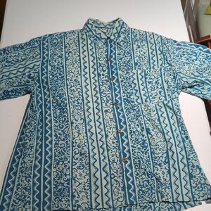 WNE WAYAN natural Wear Men's Blue Patterned Tiki Shirt!! Awesome Pattern!!!